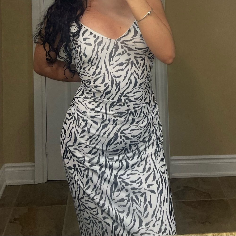 AFRM Zebra Print Slip Dress - Black & White